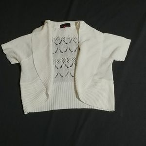 White Takeout Shrug with Crochet Back Detail